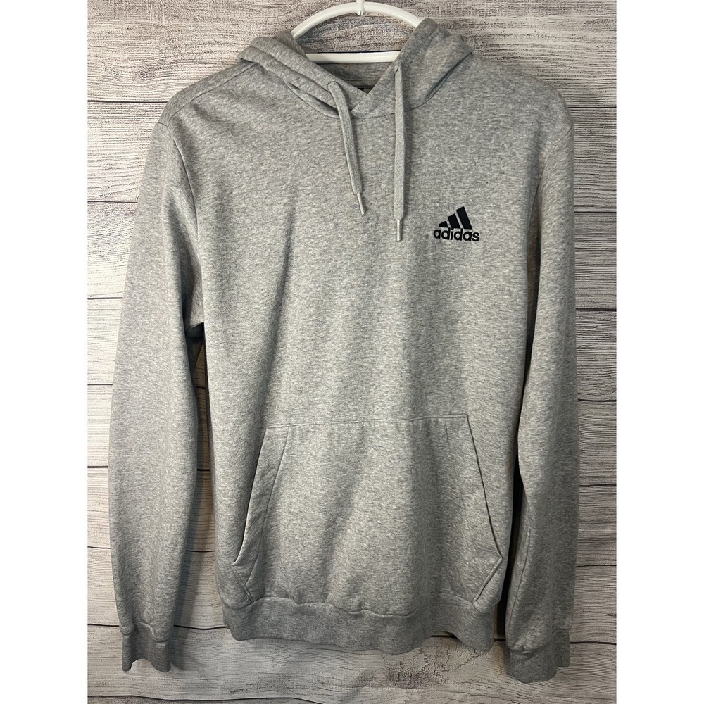 Adidas Sweatshirt Hoodie Mens Small Gray Drawstring‎ Long Sleeve Logo Pullover